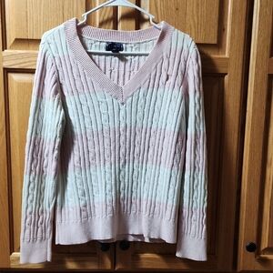 Lauren Ralph Lauren V-Neck Sweater in Soft Pink and Cream